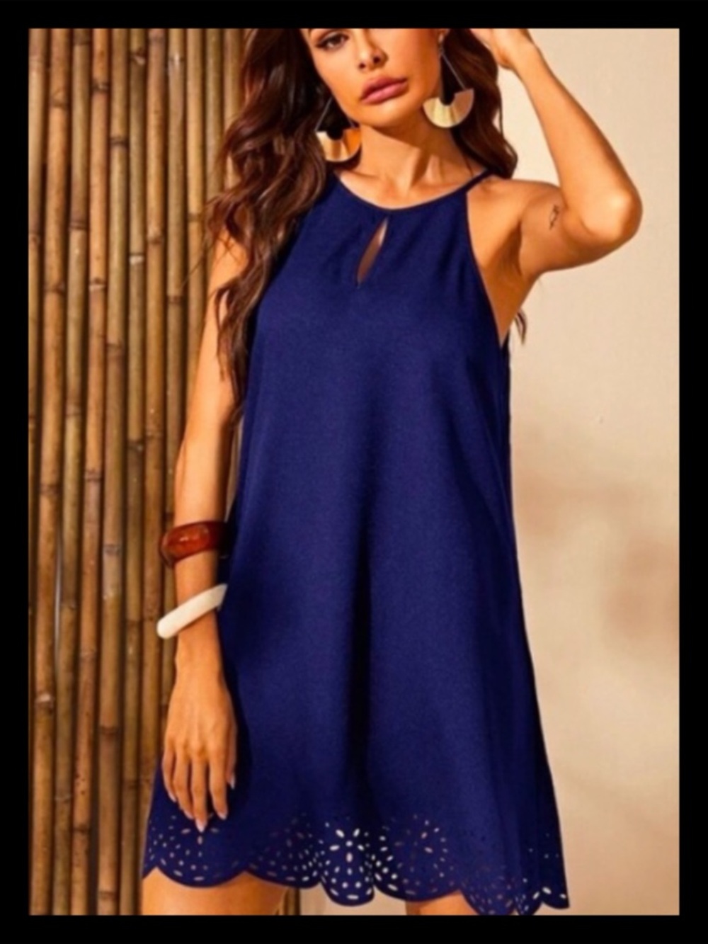 💕Boho Laser Cut Tie Scallop Halter Dress NEW💕